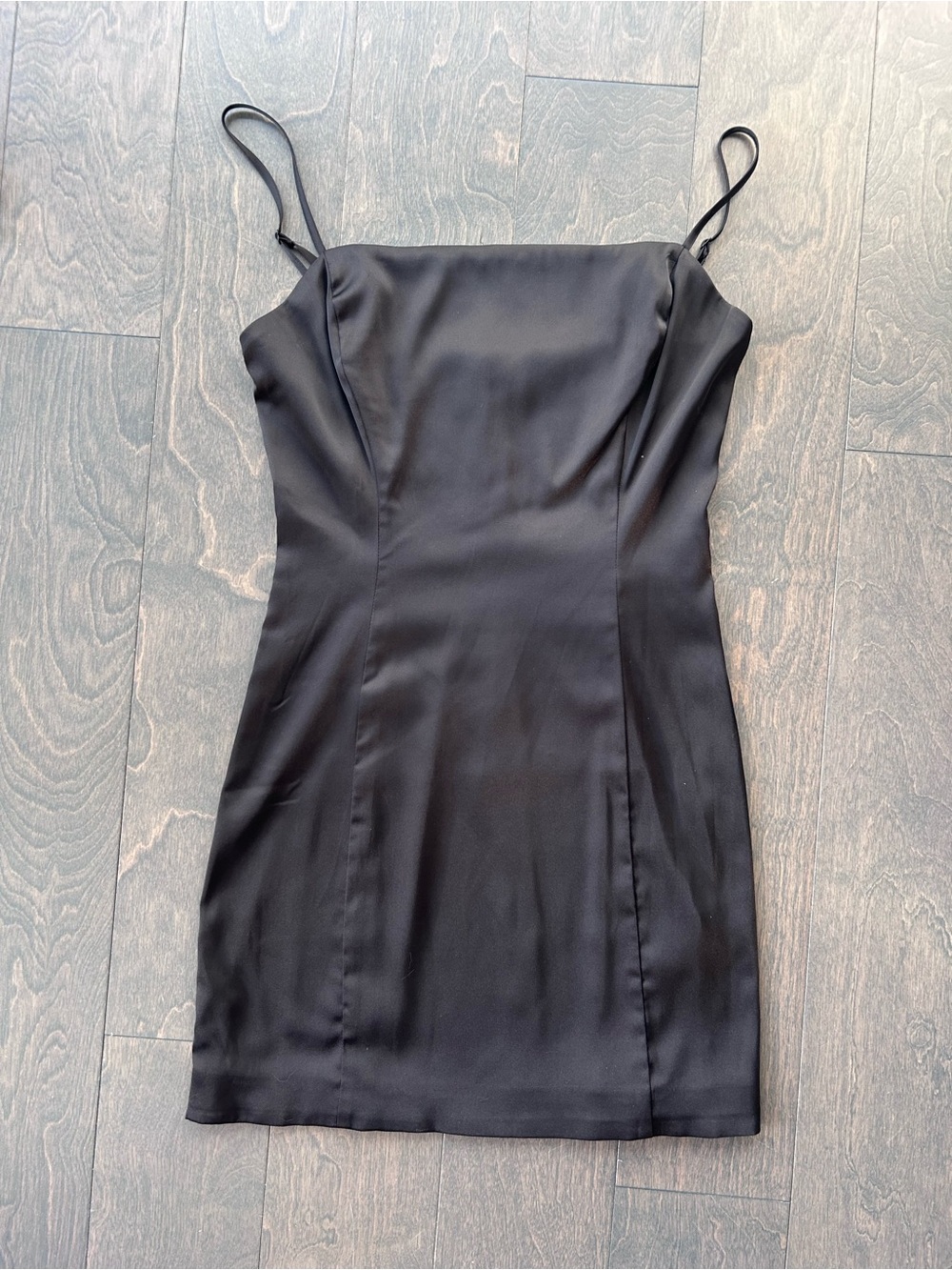 Sunday Best Black Slip Satin Dress with Thin Straps
